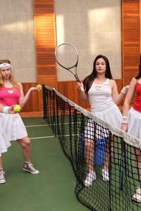 Amelia Ost And Alice Klay Tease And Lick Pussies In Tennis Skirts Ending Wimbledon On Bed