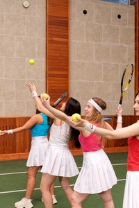 Amelia Ost And Alice Klay Tease And Lick Pussies In Tennis Skirts Ending Wimbledon On Bed