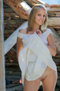 Small Blonde Teen Ilona D Strips Her White Dress