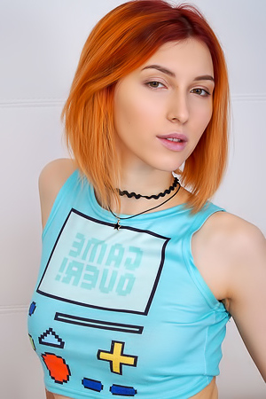 Elina Holm Skinny ginger girl excitingly poses and undresses