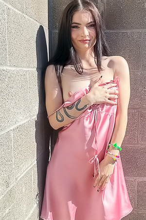 Vixen Hikes Her Pink Slip Dress Up And Plays With Herself On A Fallen Tree