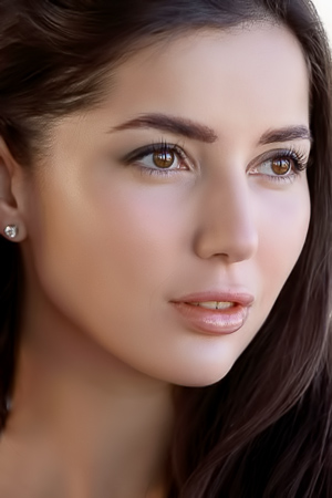 Marinas Brunette Craving: Red Top and Hungry Eyes